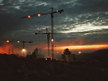 Белопорожские ГЭС, река Кемь. Панорама строительства гидротехнических сооружений